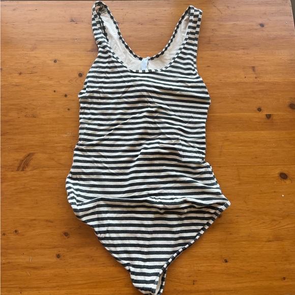 American apparel black and white stripe zip up bodysuit - Picture 3 of 6